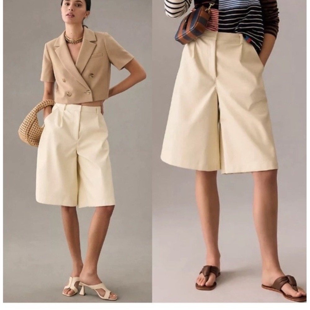 Hutch Anthropologie Long Faux Leather Vegan Ivory Wide Leg Long Shorts Large